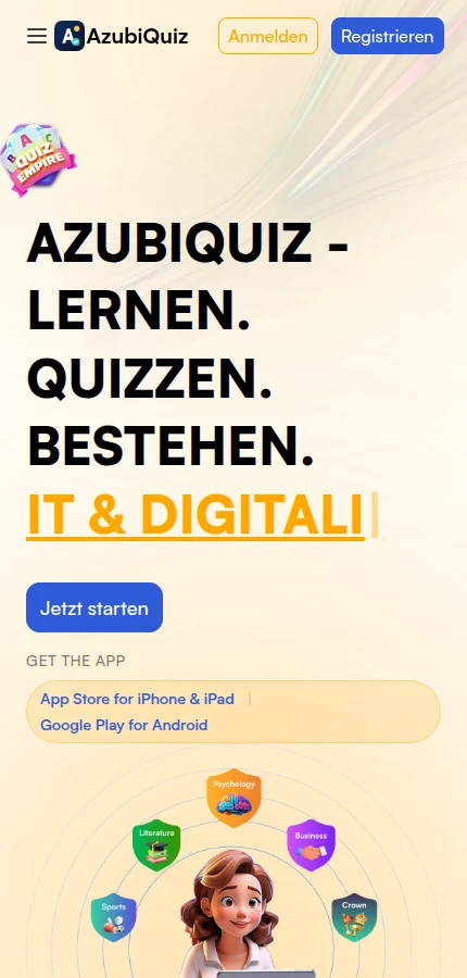 AzubiQuiz vocational learning platform mobile website screenshot