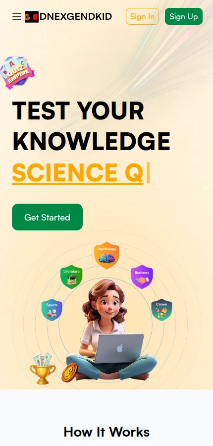DNEXGEN Quiz platform mobile website screenshot